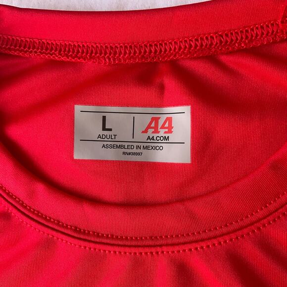 A4 Men’s Short Sleeve T-shirt size L, Solid Red - Picture 4 of 7